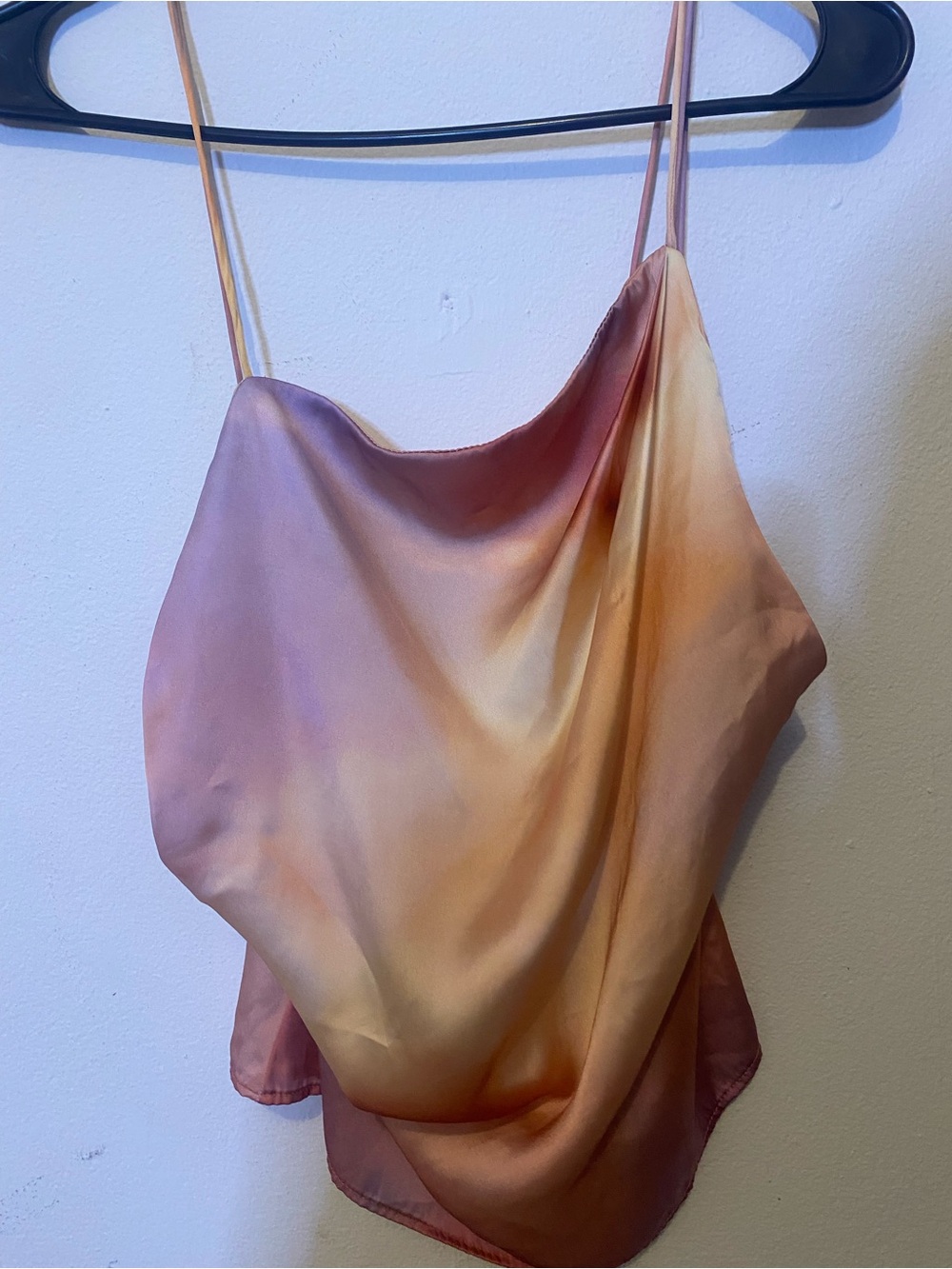 Zara Satin Cowl Neck Tank in Peach, Lavender and Gold Tones